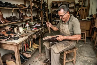 Sapateiro reformando sapatos sociais em Paço do Lumiar.